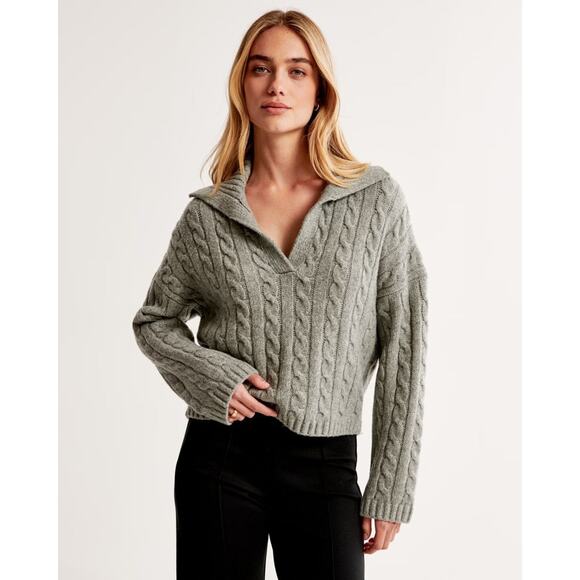 Abercrombie & Fitch Cable Notchneck Sweater Grey - S - Picture 2 of 6